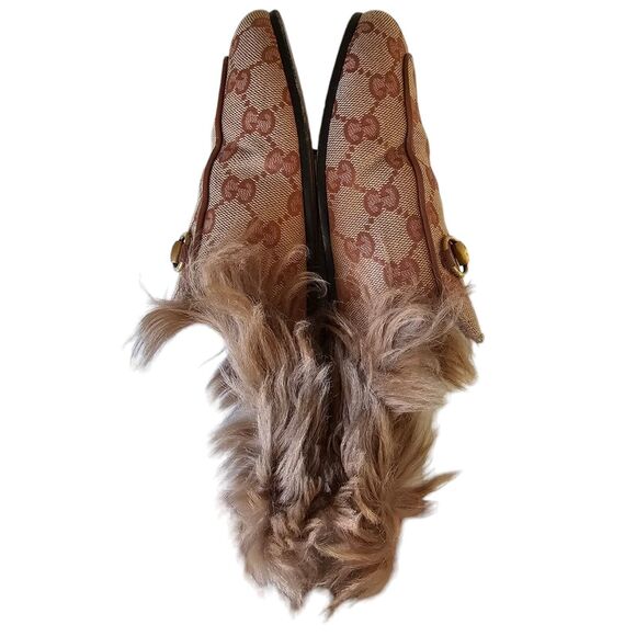 Gucci GG Monogram Princetown Horsebit Fur Lined Mule Flat Size 37.5 Beige Brown - Picture 4 of 9